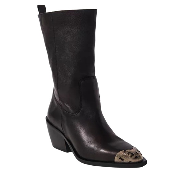 Free People Faster Horses Filigree Toe Cowboy Boots Black Leather NWOB Size 6 - Picture 3 of 14
